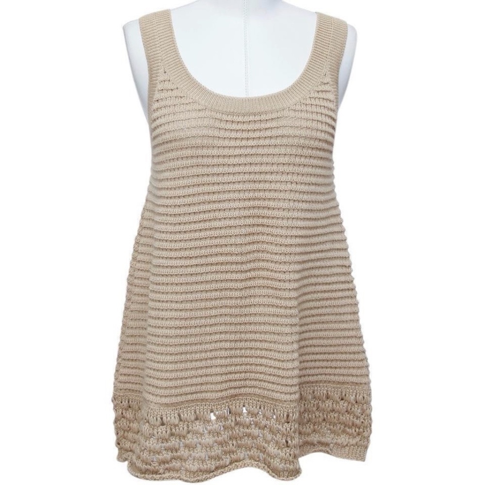 MIU MIU Knit Sweater Blouse Top Tunic Shirt Sleeveless Beige Crochet Cotton 38